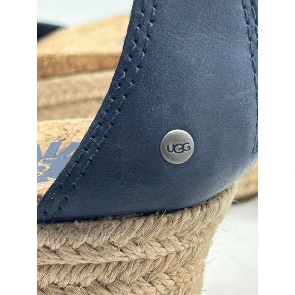 UGG Navy Blue Espadrille Wedge Sandals Ankle Tie Zipper 1011181 Womens 7.5 - Picture 4 of 11